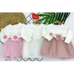Set elegante 2 pezzi neonato - vestito con fascia - rosa cenere 7444-1
