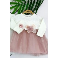 Set elegante 2 pezzi neonato - vestito con fascia - rosa cenere 7444-1