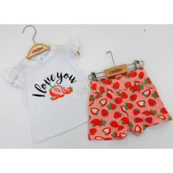 Completo femmina maglietta + shorts "Strawberry" - 2 pezzi - 1617